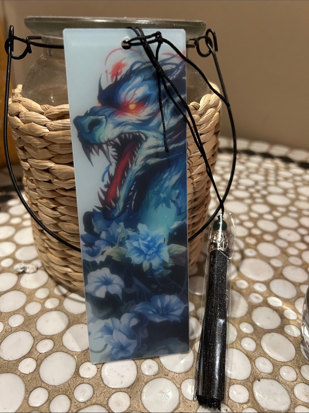 Blue Dragon acrylic  Floral Bookmark - Picture 2 of 2